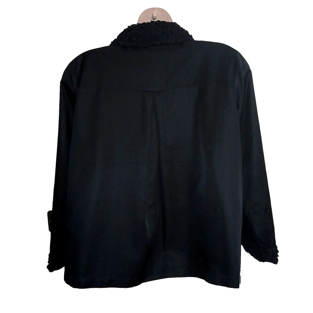 Susan Graver Women Jacket 2X Black Minimalist Solid Zip Up Pockets Scrunched